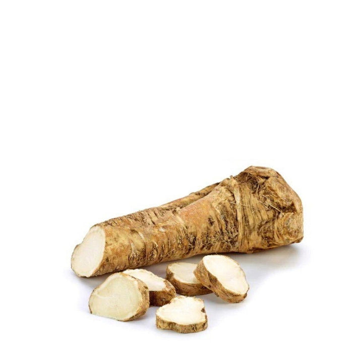 Whole and sliced fresh horseradish root, from Sharbatly.