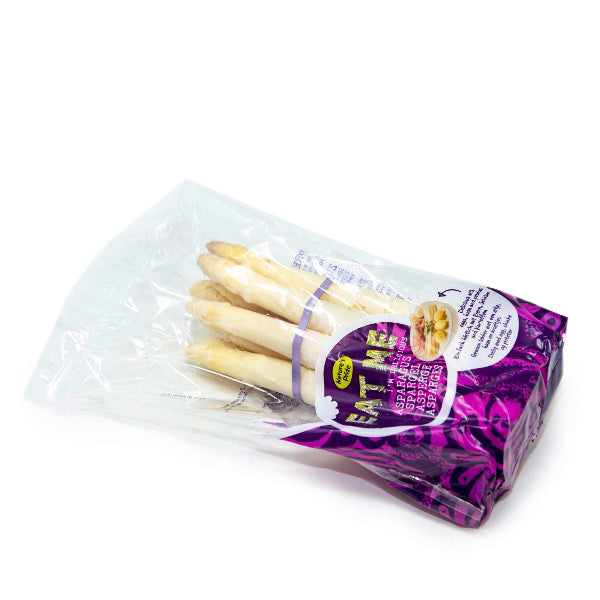 Fresh white asparagus bunch from Holland, 0.5 kg, with tightly closed tips and firm stalks, ideal for cooking and salads.
