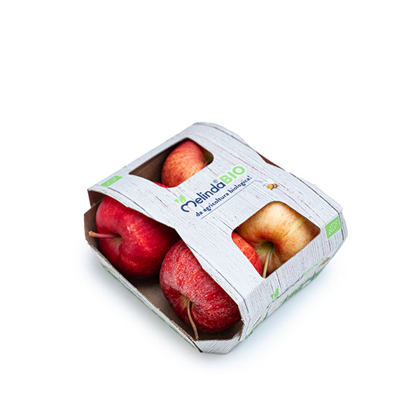 Organic Sharbatly Royal Gala apple showing red and yellow skin, fresh and firm, in a 0.550 kg pack.