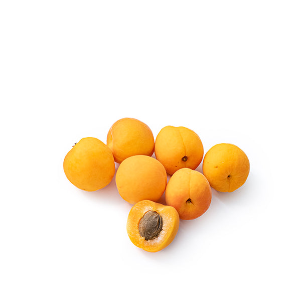 Fresh Sharbatly apricots in a 0.5 kg pack, showcasing ripe, orange fruit with smooth skin and vibrant color.