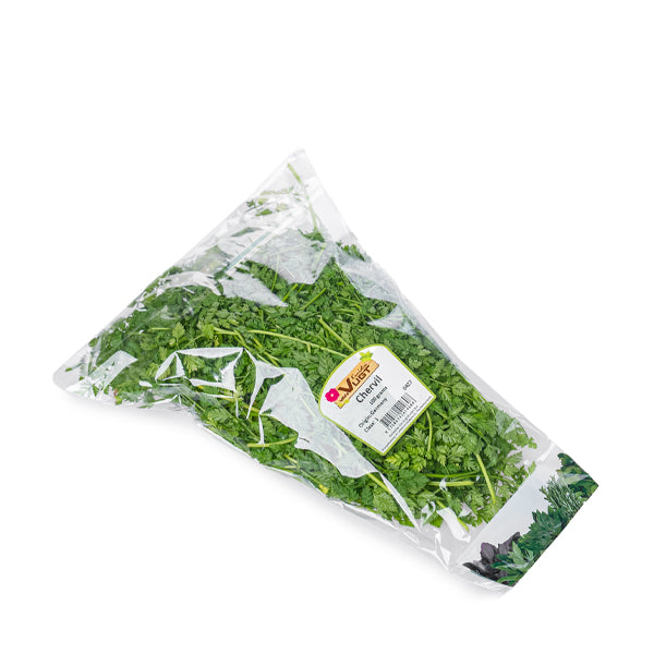 Fresh Chervil herb bunch from Holland, 0.1 kg, with delicate green leaves and thin stems, ready for culinary use.
