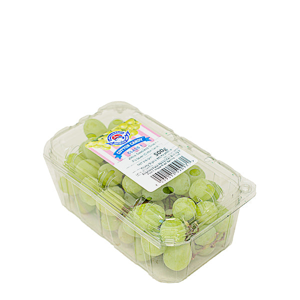 White seedless Cotton Candy grapes from Sharbatly in a 0.5 kg punnet, fresh and plump with a light, sweet flavor.