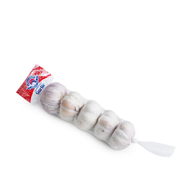 White garlic in a 0.2 kg Sharbatly vegetable bag, fresh and whole, ready for cooking or seasoning.