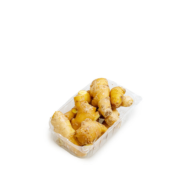 Fresh Sharbatly ginger vegetable in a 0.5 kg pack, showing whole, peeled, and sliced ginger pieces on a clean surface.