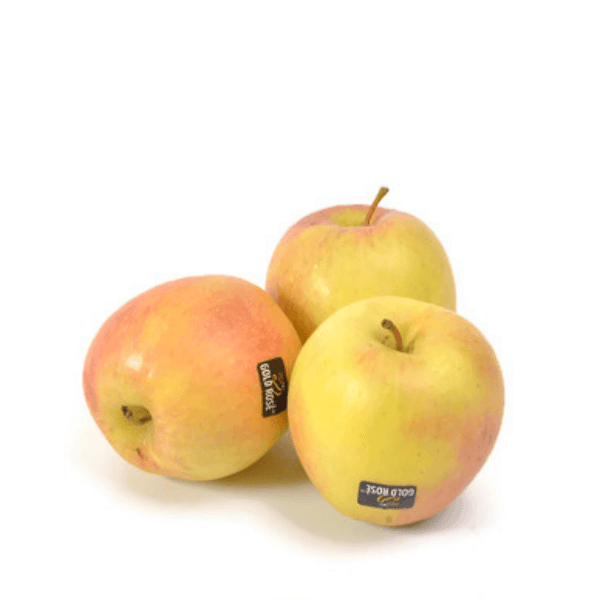 Golden Rose Apples from Sharbatly, 1 kg pack, fresh and vibrant with a golden hue, displayed in a natural setting.