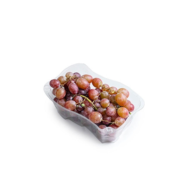Fresh strawberry grapes from Sharbatly, 0.5 kg pack, showcasing plump, red grapes with green leaves on a white background.