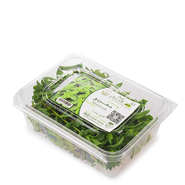 Fresh organic mint herbs from Naqwat Al Nana in a 0.2 kg pack, showcasing vibrant green mint leaves.