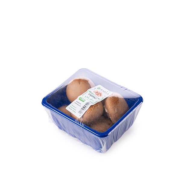 Fresh chestnut mushrooms from Sharbatly, 0.25kg vegetable pack, showing whole mushrooms with brown caps and stems.