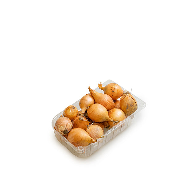 Golden pearl baby onions from Holland in a 0.5 kg pack, showcasing small, round, golden-yellow vegetables perfect for cooking.