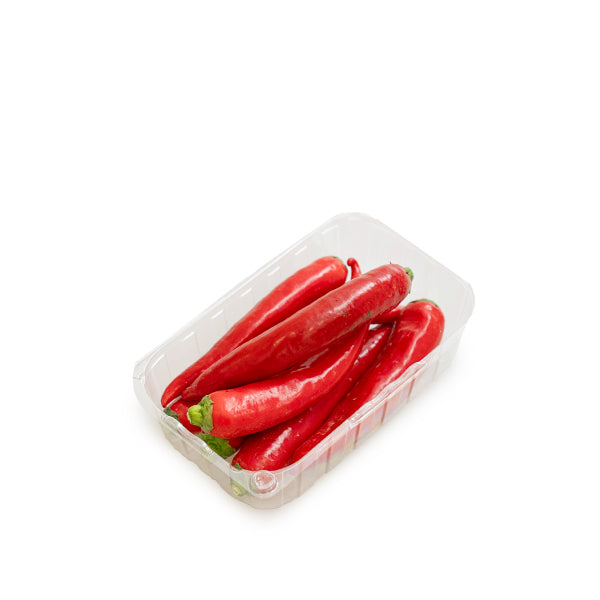 Red cayenne chili peppers, a spicy vegetable from Local Market, shown in a 0.25 kg bundle.