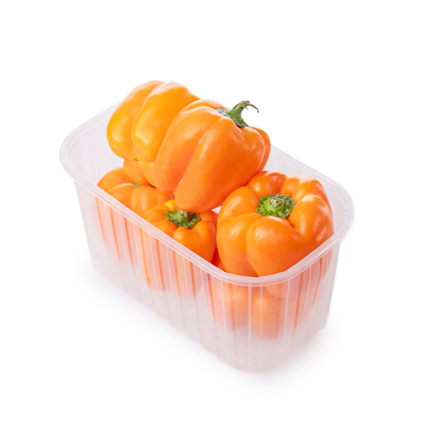Fresh orange capsicum peppers from Local Market, 1 kg pack, vibrant and firm vegetables for cooking and salads.