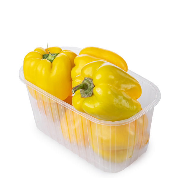 Yellow capsicum peppers from Local Market, 1 kg pack, fresh vegetable with vibrant color and smooth skin.