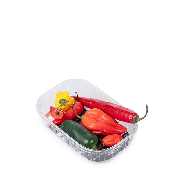 Assorted mixed chili peppers from Holland, super hot variety, displayed in a 0.075 kg package, vibrant and fresh vegetable produce.