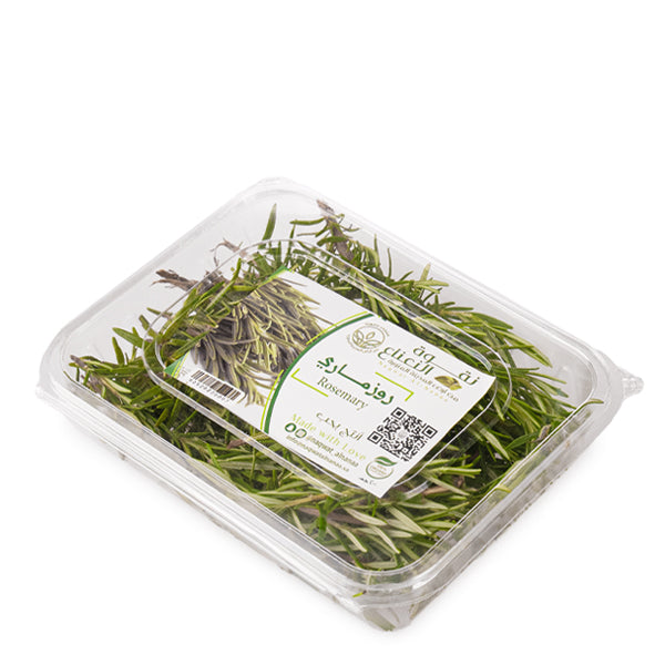 Organic rosemary herb in a 0.15 kg pack by Naqwat Al Nana, fresh green sprigs with leaves and stems.