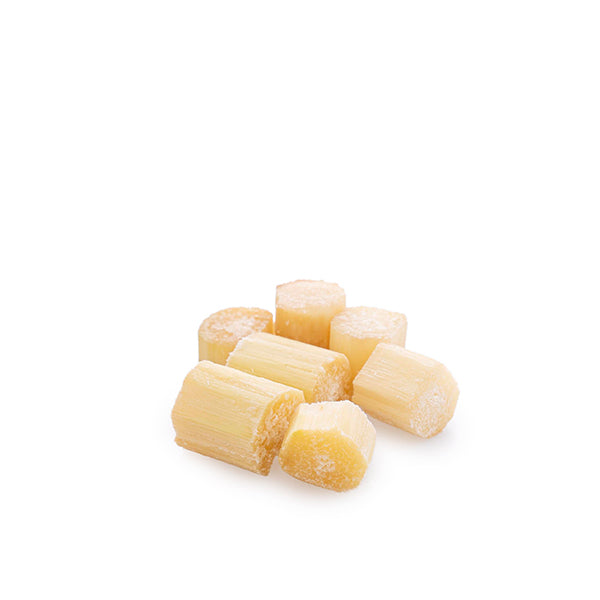 Peeled sugarcane from Thailand in a 0.5 kg pack, showing fresh, fibrous stalks ready for consumption.