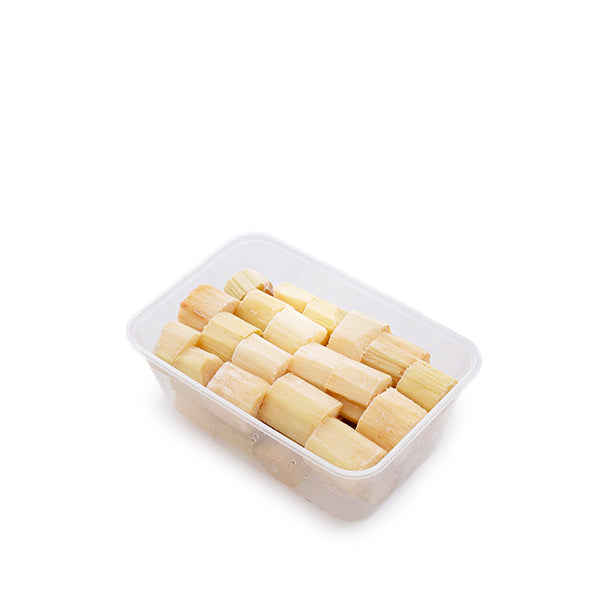 Peeled sugarcane from Thailand in a 0.5 kg pack, showing fresh, juicy sugarcane stalks ready to eat or use in recipes.