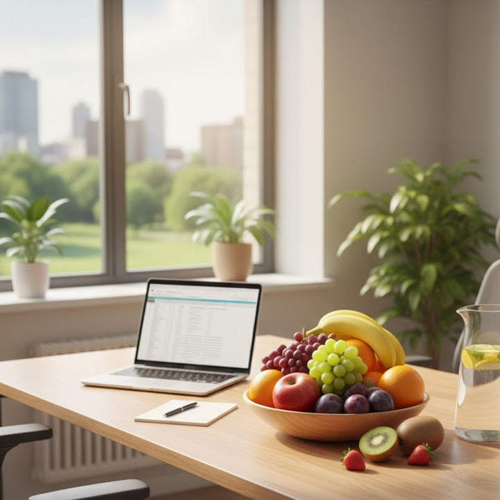 Mixed fruit bundle in a carton, featuring a variety of fresh, colorful fruits ideal for office snacks.