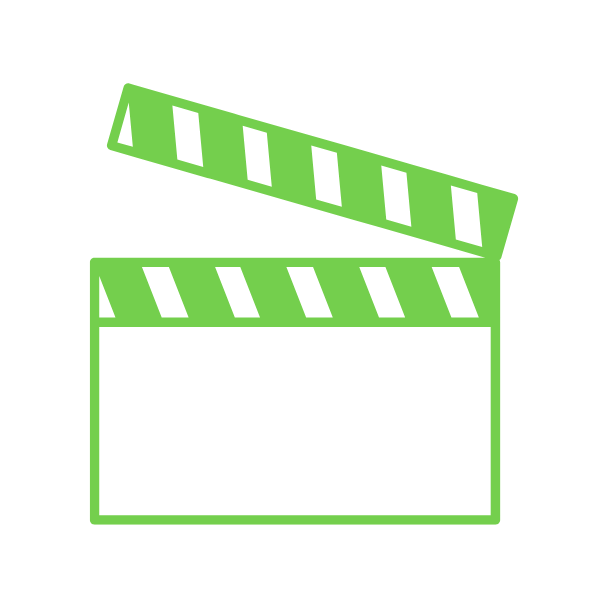 Green video clapperboard icon representing a personalised gift video message, from Sharbatly.
