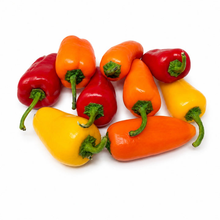 Mixed red, orange and yellow baby sweet peppers, from Sharbatly.