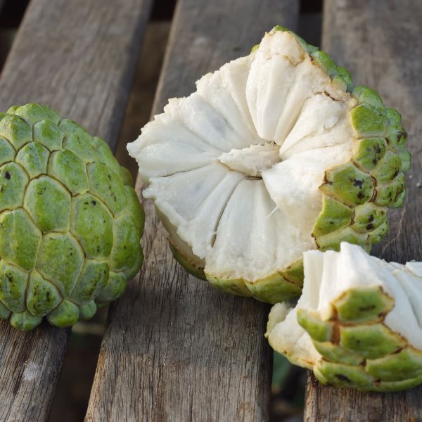 Fresh custard apples from Local Market, 1 kg pack, showing the green, bumpy exterior and ripe interior ready to eat.