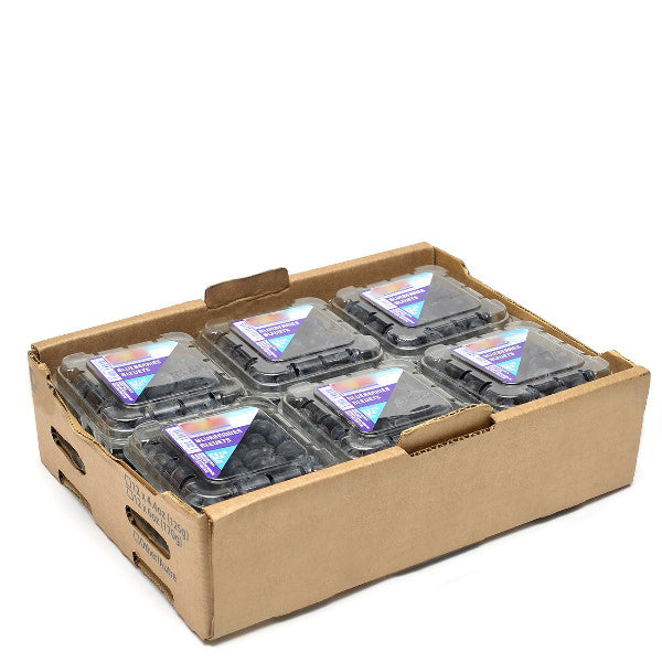 Fresh blueberries from Sharbatly, 1.5kg box, vibrant blue berries in a clear plastic container.