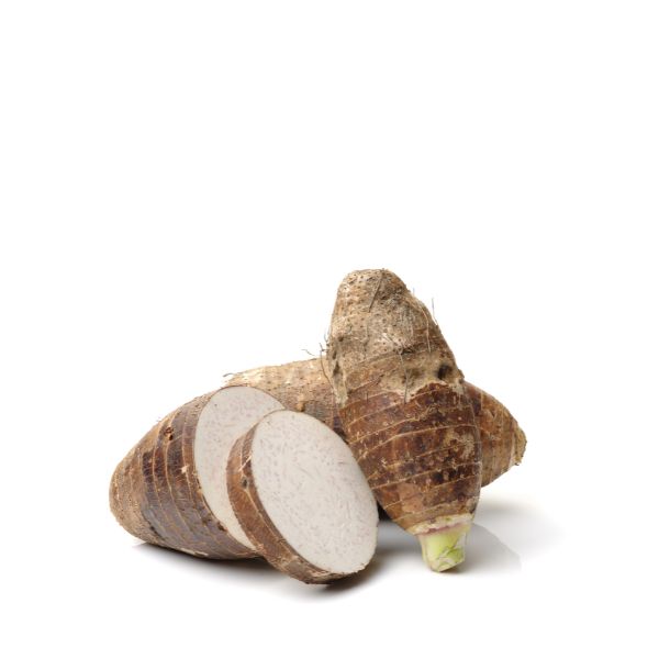 Fresh taro roots in a 1 kg pack from Local Market, showcasing their earthy brown skin and starchy interior.