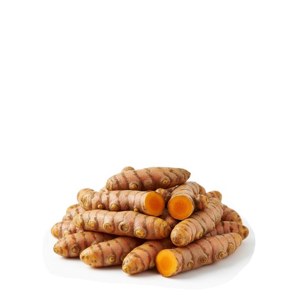 Fresh turmeric root in a 0.25 kg pack from Local Market, showcasing vibrant orange-yellow vegetable with textured skin.