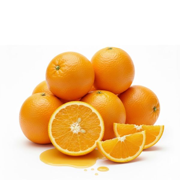 Fresh Valencia oranges in a 2 kg bag by Sharbatly, ideal for juicing, with bright orange skin and juicy interior visible.