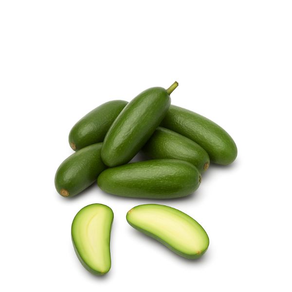 Mini avocados by Holland, stoneless with edible skin, displayed in a 0.25 kg pack on a white background.