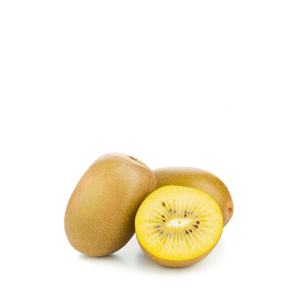 Golden Kiwifruits Sungold by Zespri, 6 pieces, fresh and ripe yellow kiwifruits with smooth brown skin and bright golden flesh.