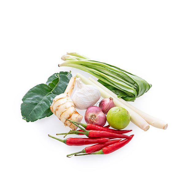 Thai Tom Yum vegetable soup mix in a 0.5 kg pack by Thailand, showing a colorful array of fresh ingredients in the package.