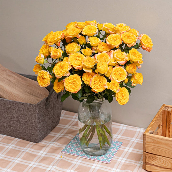 Fresh spray roses from Vegpro Kenya, garden-grown eternal flame variety with 10 stems, showcasing vibrant blooms.