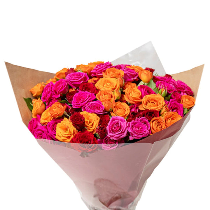 Baby roses in a Carnival Luxury bouquet with 30 stems, arranged by Mix Flower Bouquet, showcasing vibrant, fresh floral display.