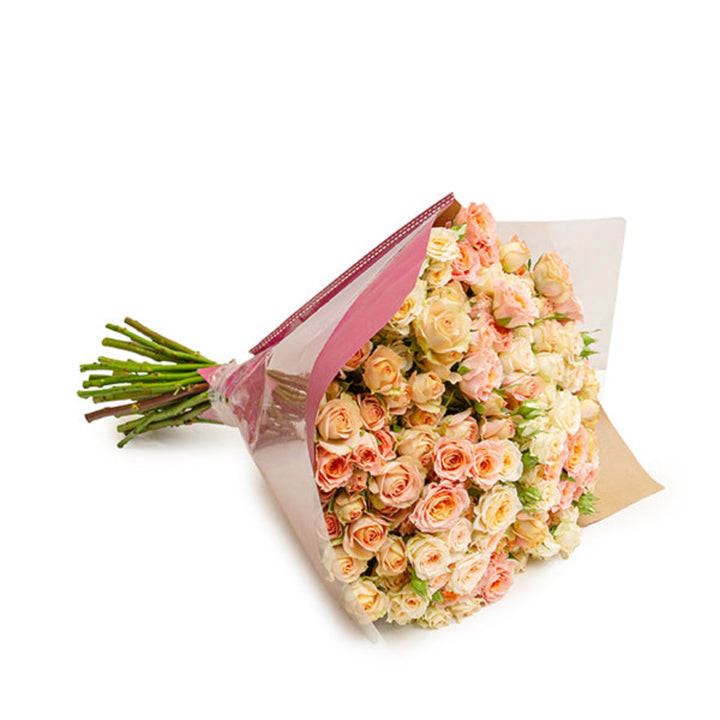 Luxury baby roses bouquet with 30 peach-colored roses from Mix Flower Bouquet, arranged in a lush, elegant floral display.
