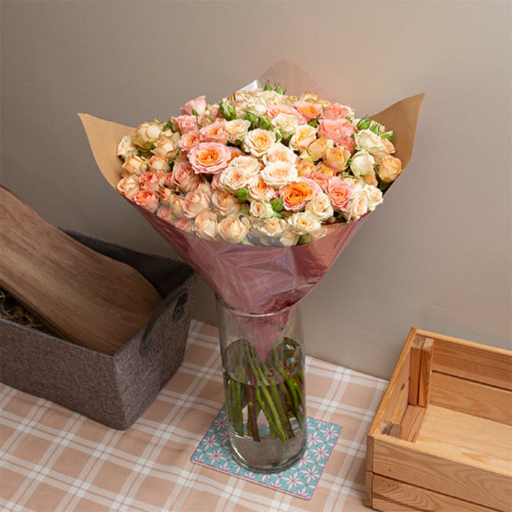 Luxury baby rose bouquet with 30 peach roses from Mix Flower Bouquet, arranged in a stunning floral display.