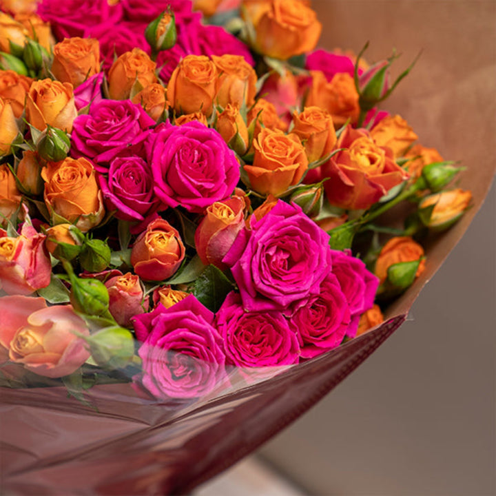 Sunset luxury baby roses bouquet with 30 stems from Mix Flower Bouquet, featuring vibrant, delicate roses arranged in a beautiful floral display.