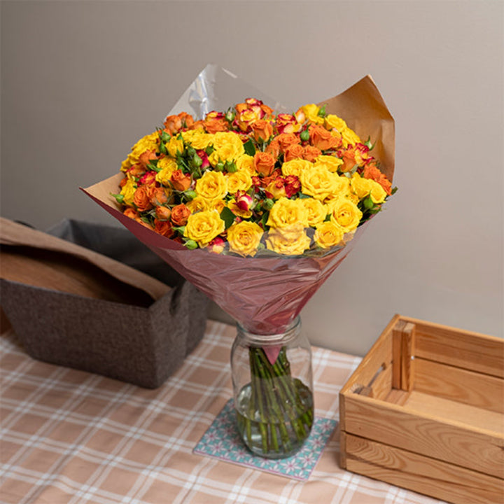 Sunshine luxury baby roses bouquet with 30 stems from Mix Flower Bouquet, featuring vibrant yellow roses arranged in a lush floral display.