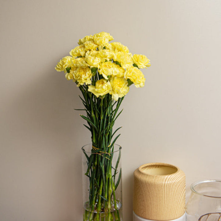 Yellow Carnations Diletta flowers from SQ Flora Kenya, 19 stems, fresh blooms arranged in a natural bouquet.