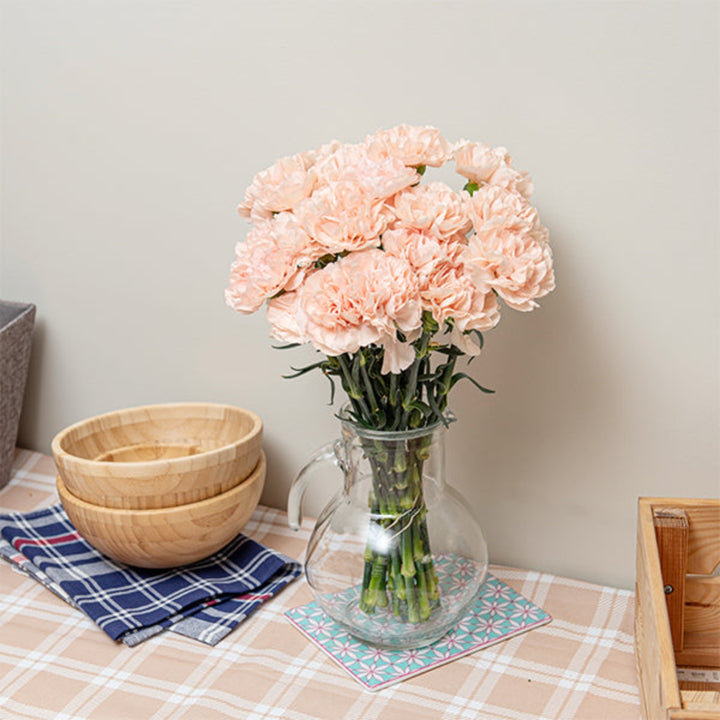 Bouquet of 19 pink carnations from SQ Flora Kenya, fresh flower stems arranged in a natural display.