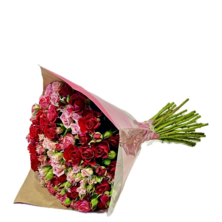 Luxurious cerise and red flower bouquet with 30 stems from Mix Flower Bouquet, showcasing vibrant blooms arranged beautifully.