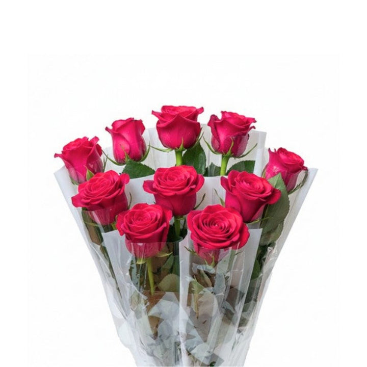 Cerise pink rose flower from SQ Flora Kenya with a single stem, beautifully wrapped and ready for gifting or decoration.