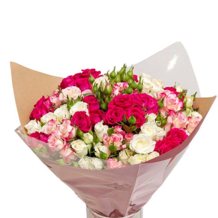 Cerise pink luxury bouquet with 30 stems of mixed flowers, vibrant and elegant floral arrangement from Mix Flower Bouquet