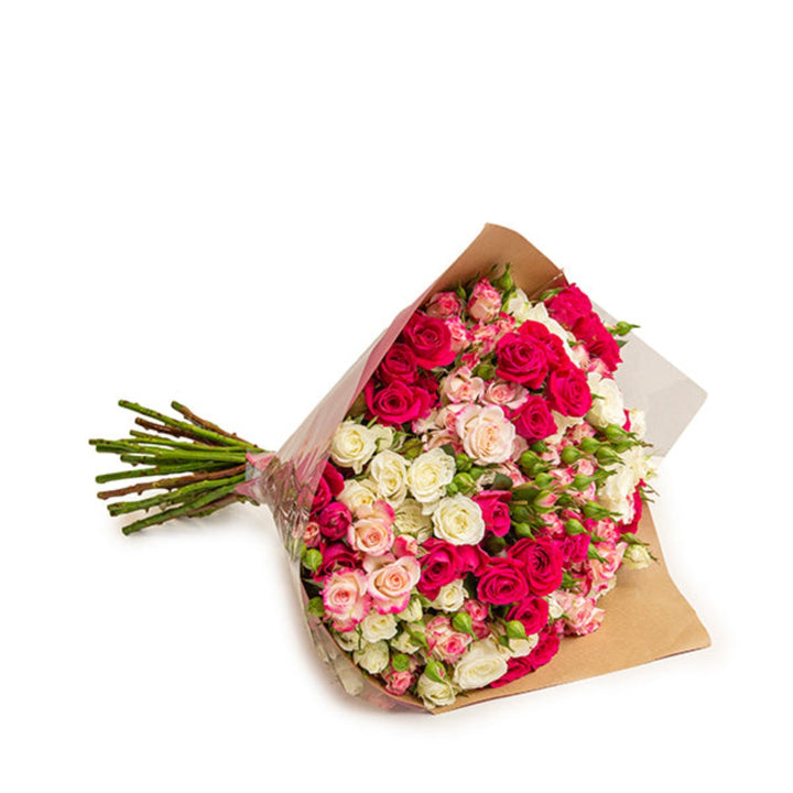 Cerise pink luxury flower bouquet with 30 stems, featuring mixed flowers arranged in a vibrant, elegant bouquet.