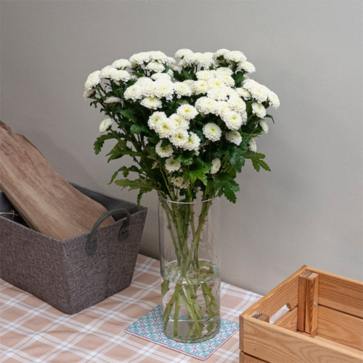 White Santini chrysanthemum and white poppy flowers on 10 stems, arranged by SQ Flora Kenya, floral bouquet for decoration