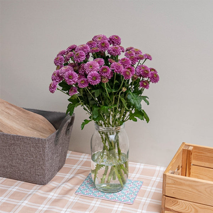 Bright yellow Santini Doria chrysanthemums from Gold Petals China, arranged in a bouquet with 10 stems visible.