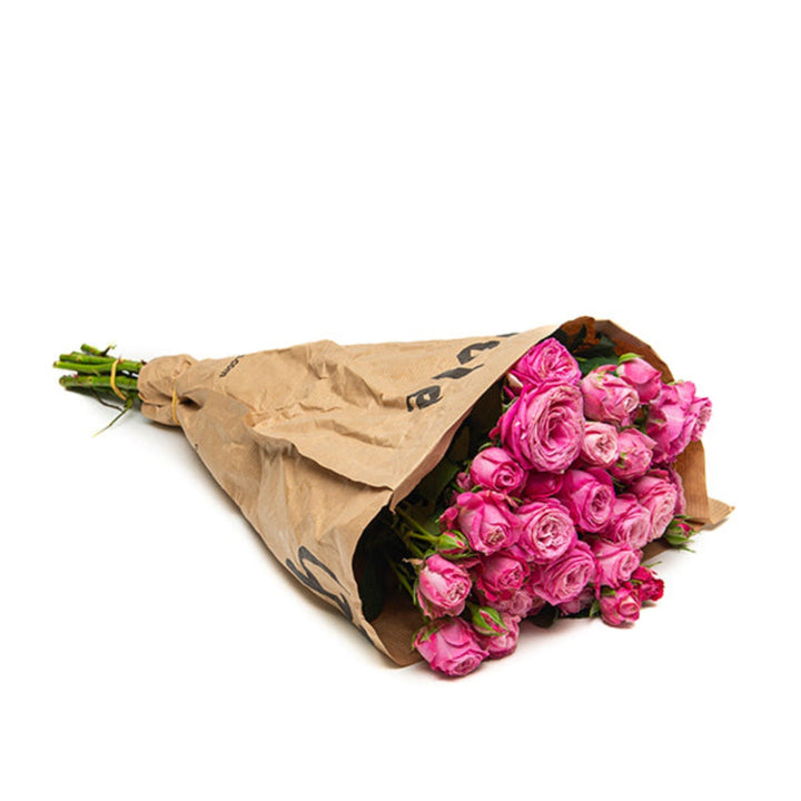 Close-up of Lady Bombastic Garden Spray Rose stems with vibrant blooms, arranged in a natural bouquet, showcasing SQ Flora Kenya flowers.