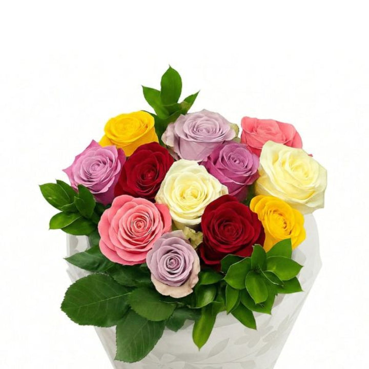 Colorful Happy Day Bouquet with 12 mixed flower stems, arranged in a vibrant floral bouquet by Mix Flower Bouquet.