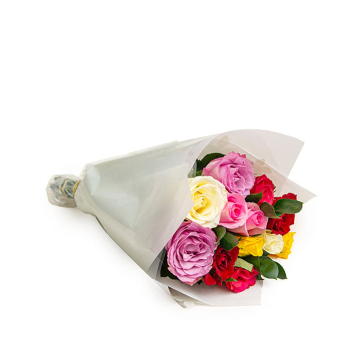 Colorful Happy Day bouquet with 12 mixed flower stems from Mix Flower Bouquet, featuring vibrant blossoms and lush greenery.