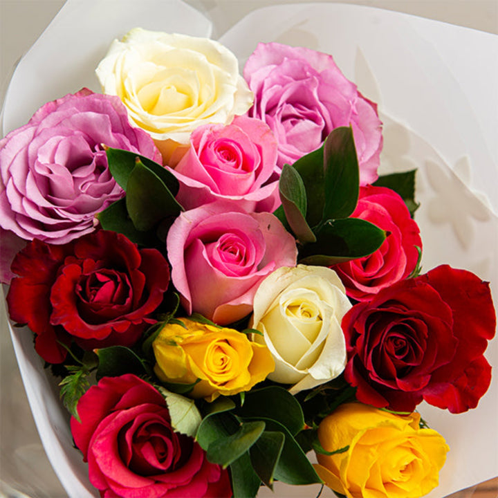 Colorful Happy Day Bouquet with 12 mixed flowers from Mix Flower Bouquet, featuring vibrant blooms arranged in a cheerful bouquet.