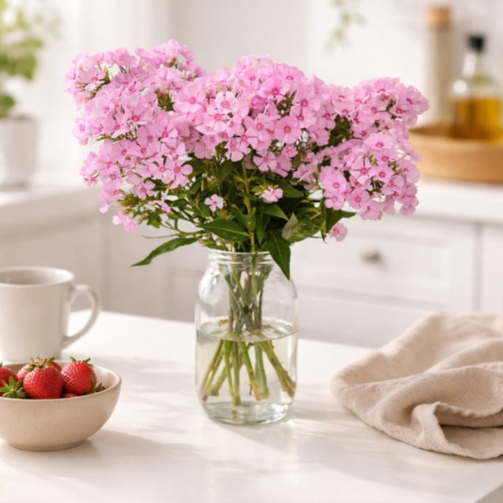 Pink phlox flowers in a bouquet with 10 stems, arranged beautifully, from SQ Flora Kenya.